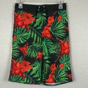 Old Navy Floral Black Green Orange Floral Sz XL (14-16) Regular Boys Swimtrunks